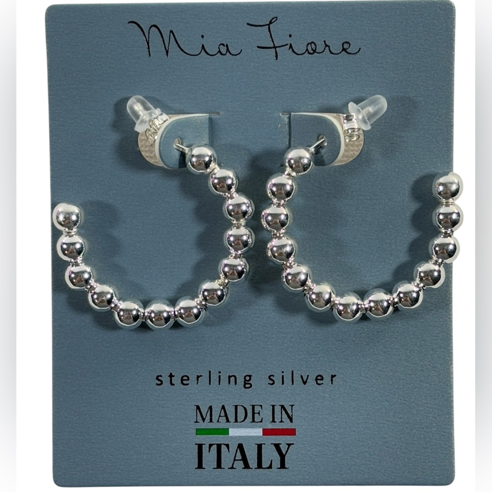 NIB Mia Fiore Sterling Silver Beaded Hoop post back Earrings